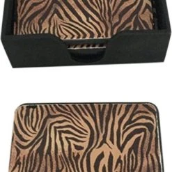 Baroque - Onderzetter - Onderzetters Vierkant - 6st - 11 Cm - Tijger - 11.5x11.5x4 - Pu Leather