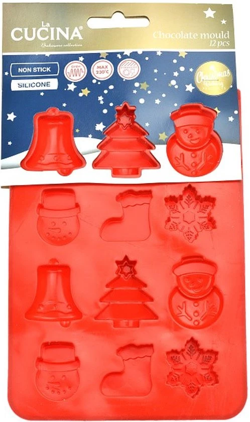 La Cucina Chocoladevorm Siliconen - 12 Figuurtjes - Kerst Chocolade Vorm - (Kerst)bakvormpjes 4 La Cucina Chocoladevorm Siliconen - 12 Figuurtjes - Kerst Chocolade Vorm - (Kerst)bakvormpjes - Afbeelding 2