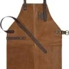 Wavea Cookware Leren BBQ Schort - Cognac - 80 X 50 Cm - Barbecue Schort Met Leren Riemen - Keukenschort