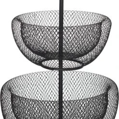 B-home-interieur.be Fruitschaal Etagere - Zwart Metaal - Fruitschaal 2 Lagen Met Handvat - Fruitmand - 38 Cm - Dubbele Fruitmand