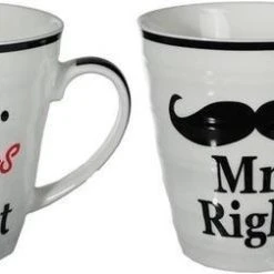123 Kado Koffiemokken Mr Right En Mrs Always Right Beker Set Voor Hem En Haar - Cadeau Set/gift Set - Huwelijk/Bruiloft/Valentijnsdag