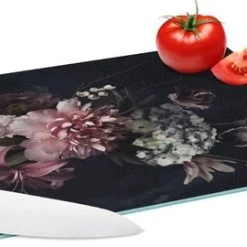KitchenYeah Glazen Snijplank - 39x28 - Bloemen - Vintage - Pastel - Roze - Wit - Snijplanken Glas