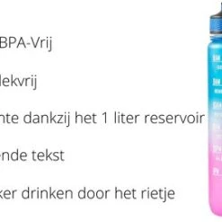 Merkloos Waterfles Met Tijdmarkering | Sport Waterfles | Drinkfles Met Rietje | Tritan Waterflessen | Lekvrije Sportfles | 1 Liter Waterfles | Motivatie Waterfles | Motiverende Drinkfles | Drinkflessen | BPA Vrij | Cadeau | Blauw Roze -Tefal Shop 550x270 3