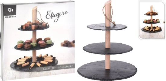 Merkloos Etagere Leisteen 3-laags Ø30/25/20cm 5 Merkloos Etagere Leisteen 3-laags Ø30/25/20cm - Afbeelding 3