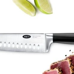 Boretti - Santokumes - Mes Uit De Aziatische Keuken Met Breed Lemmet, Inkepingen En Scherpe Rechte Snijkant - De Alleskunner Van De Aziatische Keuken Kun Je Voor Vrijwel Alles Inzetten: Voor Het Bereiden Van Vlees, Vis En Ook Groenten - Santoku Mes