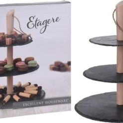 Merkloos Etagere Leisteen 3-laags Ø30/25/20cm