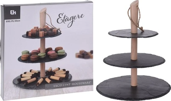 Merkloos Etagere Leisteen 3-laags Ø30/25/20cm 3 Merkloos Etagere Leisteen 3-laags Ø30/25/20cm