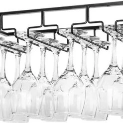 Flokoo Wijnglazen Houder - Zwart - 4 Rijen - 12 Glazen - Ophangrek Wijnglazen - Wijnrek - Glazenrek - Wijn Glas Rek - Wijnglas Houder - Wijnglazenhouder - Glasophangrek - Wijnglas Rek - Bar En Keuken