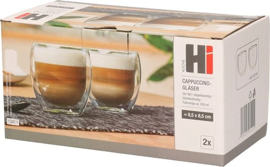 Hi Set Van 2x Stuks Dubbelwandige Koffieglazen/theeglazen 250 Ml - 25 Cl - Thee/koffie Drinken - Glazen Voor Thee En Koffie 3 Hi Set Van 2x Stuks Dubbelwandige Koffieglazen/theeglazen 250 Ml - 25 Cl - Thee/koffie Drinken - Glazen Voor Thee En Koffie