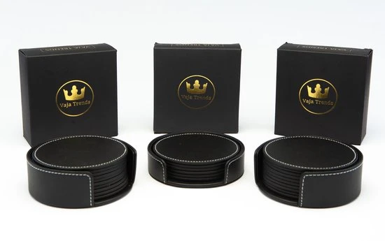 Vaja Trends Luxe Leren Onderzetters Voor Glazen - Met Houder - Set Van 10 - Zwart - Waterafstotend En Hittebestendig 11 Vaja Trends Luxe Leren Onderzetters Voor Glazen - Met Houder - Set Van 10 - Zwart - Waterafstotend En Hittebestendig - Afbeelding 9