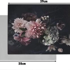 KitchenYeah Glazen Snijplank - 39x28 - Bloemen - Vintage - Pastel - Roze - Wit - Snijplanken Glas -Tefal Shop 550x347 2