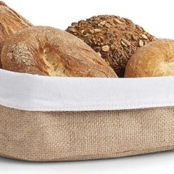 1x Jute Brood Serveer Mandjes 26 X 18 Cm - Zeller - Keukenbenodigdheden - Tafel Dekken - Ontbijten/Brunchen/Lunchen - Broodjes/bolletjes Serveren - Broodmanden