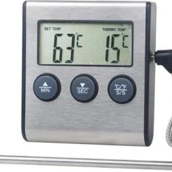 Merkloos Temperatuur Meter - 2 In 1 Digitale Professionele Thermometer En Wekker - Vleesthermometer - Kern Temperatuurmeter Voor Vlees/Vloeistof - 0-250 Graden Celcius