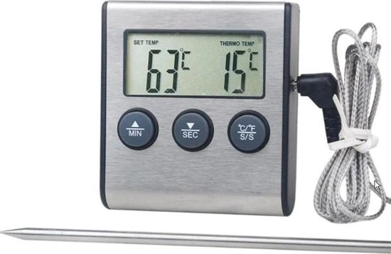 Merkloos Temperatuur Meter - 2 In 1 Digitale Professionele Thermometer En Wekker - Vleesthermometer - Kern Temperatuurmeter Voor Vlees/Vloeistof - 0-250 Graden Celcius 3 Merkloos Temperatuur Meter - 2 In 1 Digitale Professionele Thermometer En Wekker - Vleesthermometer - Kern Temperatuurmeter Voor Vlees/Vloeistof - 0-250 Graden Celcius