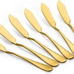 Alheco Set Van 6 Botermesjes - Smeermessen - Kleine Mesjes Voor Tapas - 14.5cm - RVS - Goud