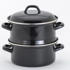 Lite-Body - Magnus Stoompan Aardappelkoker 22 Cm - 3 Delig - Emaille - Zwart