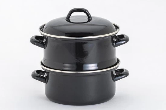 Lite-Body - Magnus Stoompan Aardappelkoker 22 Cm - 3 Delig - Emaille - Zwart 3 Lite-Body - Magnus Stoompan Aardappelkoker 22 Cm - 3 Delig - Emaille - Zwart