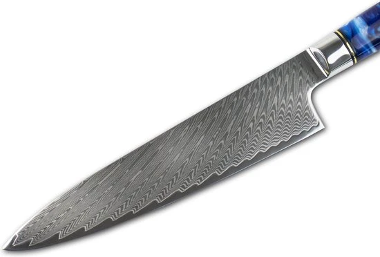 Shinrai Japan™ Shinrai Japan - Japans Koksmes 20 Cm - Koksmes - Damascus Mes - Epoxy Sapphire - Met Luxe Geschenkdoos 10 Shinrai Japan™ Shinrai Japan - Japans Koksmes 20 Cm - Koksmes - Damascus Mes - Epoxy Sapphire - Met Luxe Geschenkdoos - Afbeelding 8