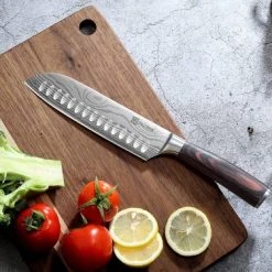 PAUDIN N5 Professioneel RVS Japans Santoku Mes 17,5 Cm - Vlijmscherp Keukenmes Gemaakt Van Hoogwaardig Duits Roestvast Carbonstaal - Damascus Patroon - Nu Extra Scherp Geprijst - Black Friday - Sint En Kerst -Tefal Shop 550x375 1