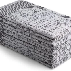 Seashell Oerhollands Luxe Theedoeken - 6 Stuks - Patroon Blok Herenhuis - Antraciet - 60x65cm