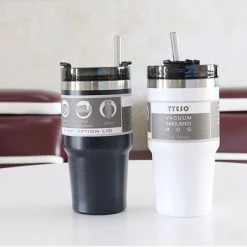 Merkloos Geïsoleerde Koffiebeker - (600ml) - Zwart - RVS Koffie Tumbler - Travel Mug Compact Thermosfles - Thermosbeker - Drinkfles - Dubbelwandige Reisfles - Spatwaterdicht Deksel - Herbruikbaar- Incl. 1 Rietje -Tefal Shop 550x403 6