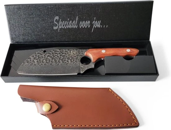 T&M Knives Gehamerd Koksmes Met Opener - Professioneel En Vlijmscherp - BBQ Mes 7 T&M Knives Gehamerd Koksmes Met Opener - Professioneel En Vlijmscherp - BBQ Mes - Afbeelding 5