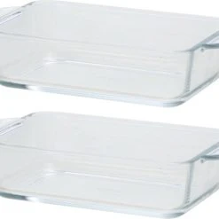 Merkloos 2x Rechthoekige Glazen Mini Ovenschaal 500 Ml 20 X 11 X 5 Cm - Ovenschotel Schalen