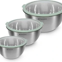 Navaris Roestvrijstalen Mengkom - Set Van 3 Kommen Met Deksel - Antislip Keukenschalen - Mintgroen -Tefal Shop 550x473 3