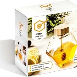 Merkloos Honingpot Met Lepel – Glazen Honingpot – Honingpot – Honing – Honinglepel – Inhoud 250ml – Afmetingen 11 X 9.5 X 5 Cm -Tefal Shop 550x480 3