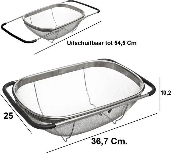 Merkloos Decopatent® RVS Keuken Vergiet / Zeef - Uitschuifbaar Van 36,7 Naar 54,5 - Pasta / Aardappels / Groente Afgieten - Gootsteen Zeef 4 Merkloos Decopatent® RVS Keuken Vergiet / Zeef - Uitschuifbaar Van 36,7 Naar 54,5 - Pasta / Aardappels / Groente Afgieten - Gootsteen Zeef - Afbeelding 2
