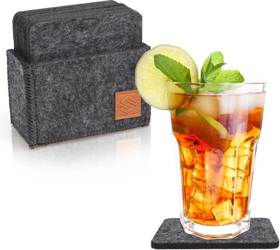 Sincer Vilten Onderzetters Voor Glazen Met Houder – Set Van 8 Vilten Onderzetters – Onderleggers - Premium Kwaliteit – Absorberend – Hittebestendig - Vierkant – Zwart/Grijs – Duurzaam/Milieuvriendelijk 3 Sincer Vilten Onderzetters Voor Glazen Met Houder – Set Van 8 Vilten Onderzetters – Onderleggers - Premium Kwaliteit – Absorberend – Hittebestendig - Vierkant – Zwart/Grijs – Duurzaam/Milieuvriendelijk