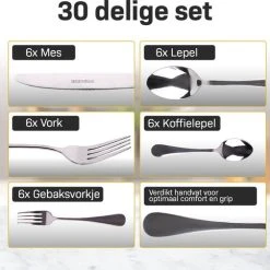 Grandlux Bestekset 6 Persoons 30-delig - Zilver Bestek - Messen, Vorken, Lepels - Cutlery Set - RVS -Tefal Shop 550x505 2