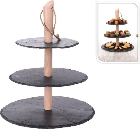 Merkloos Etagere Leisteen 3-laags Ø30/25/20cm 7 Merkloos Etagere Leisteen 3-laags Ø30/25/20cm - Afbeelding 5