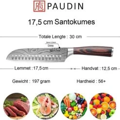 PAUDIN N5 Professioneel RVS Japans Santoku Mes 17,5 Cm - Vlijmscherp Keukenmes Gemaakt Van Hoogwaardig Duits Roestvast Carbonstaal - Damascus Patroon - Nu Extra Scherp Geprijst - Black Friday - Sint En Kerst -Tefal Shop 550x514