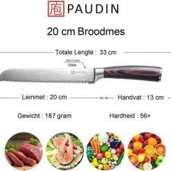 PAUDIN N4 Professioneel RVS Japans Broodmes En Banketmes 20 Cm - Scherp Kartelmes Gemaakt Van Hoogwaardig Roestvast Duits Carbonstaal - Damascus Patroon - Nu Extra Scherp Geprijst - Black Friday - Sint En Kerst -Tefal Shop 550x514 3