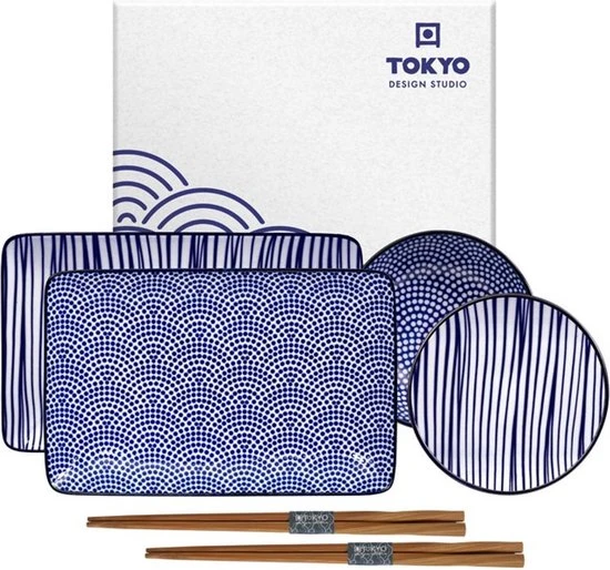 Tokyo Design Studio Nippon Blue Sushi Servies - Porselein - 6 Delig - 2 Persoons 3 Tokyo Design Studio Nippon Blue Sushi Servies - Porselein - 6 Delig - 2 Persoons