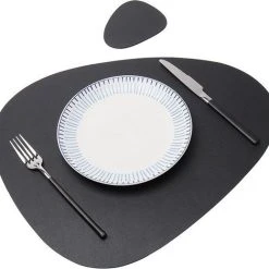 LUTCHOS Placemat Set - 12 Delig - Beautiful Black - Lederlook - Waterafstotend - Krasbestendig -Tefal Shop 550x519 1