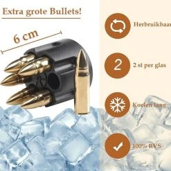 Whiskey Stones Set BULLETS – Kogel Whisky Stenen - Luxe Cadeau Set Man Vrouw - Herbruikbare Ijsblokjes – Goud Qwality -Tefal Shop 550x524 2