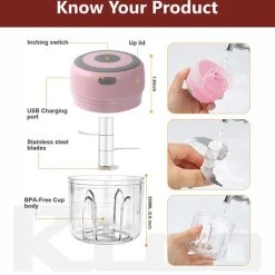 IMTEX Hakmolen Elektrische - USB Oplaadbal - Mini Portable Chopper - 250ml - Roze -Tefal Shop 550x524 3