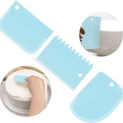 Merkloos Deegschraper | Deegkrabber | Deegsteker | Fondant Schraper Voor Taart / Icing / Cake | Keukentool Deeg Snijder | Spatel Voor Taart | Smoother | Soepel Maker | Cake Beslag Schraper | Rand Decoratie - Kunststof Blauw