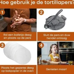 YUGN Tortilla Pers Roti Maker Hamburgerpers Inclusief 100 Stuks Bakpapier Vellen – Tortilla Maker Tortillapers Ook Als Wrap Taco En Hamburger Pers - Tortilla Press Veelzijdig En IJzersterk Gietijzer- Inclusief EBook - 19 CM Diameter - Vaderdag Cadeau -Tefal Shop 550x526 4