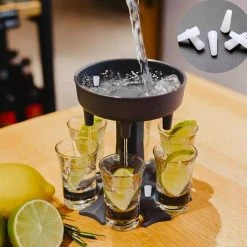 Merkloos Shotfontein Grijs - Met 6 Shot Glaasjes - De Shot Verdeler En Houder In 1 - Grijs - Shotglazen - Shotfontein - Dispenser - Kado - Feest