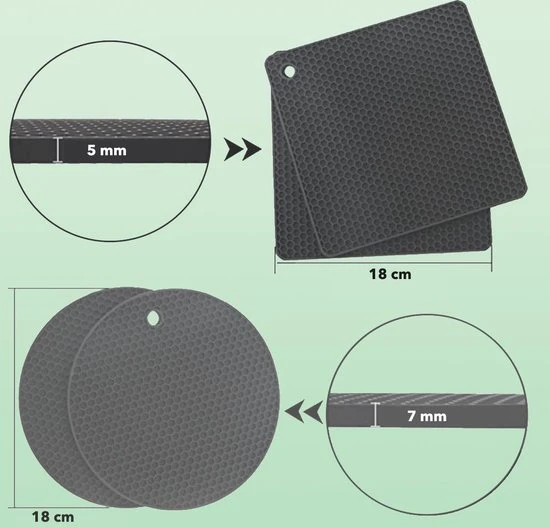 Merkloos Pannenonderzetter Hittebestendig - Siliconen Mat - Ovenwanten- Grijs - 4 Stuks 7 Merkloos Pannenonderzetter Hittebestendig - Siliconen Mat - Ovenwanten- Grijs - 4 Stuks - Afbeelding 5