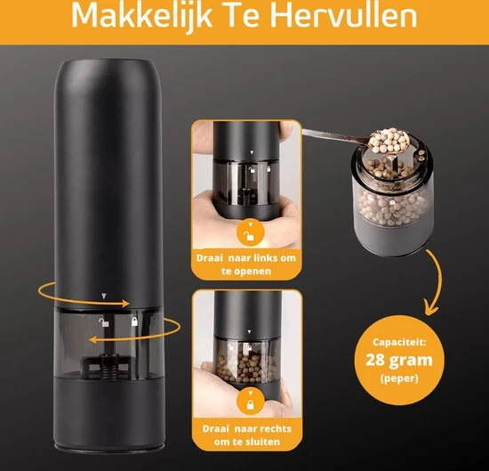 Merkloos Gov Products Elektrische Peper- En Zoutmolen Set Zwart Met Lampje - Pepermolen - Kruidenmolen 4 Merkloos Gov Products Elektrische Peper- En Zoutmolen Set Zwart Met Lampje - Pepermolen - Kruidenmolen - Afbeelding 2