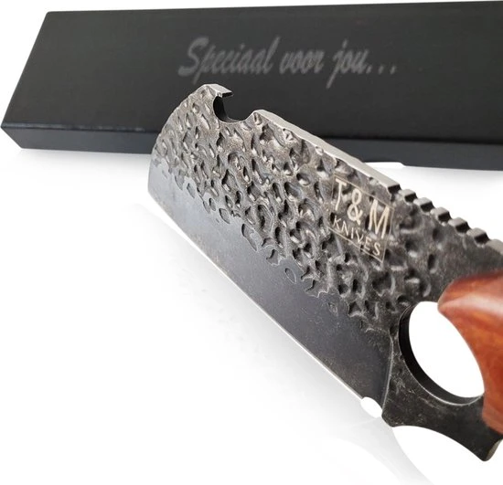 T&M Knives Gehamerd Koksmes Met Opener - Professioneel En Vlijmscherp - BBQ Mes 6 T&M Knives Gehamerd Koksmes Met Opener - Professioneel En Vlijmscherp - BBQ Mes - Afbeelding 4