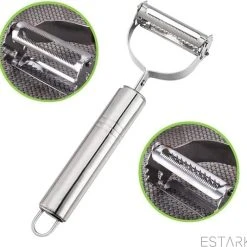 ESTARK® Dunschiller - Julienne & Groenteschiller - Groentesnijder - Uiensnijder - Spiraalsnijder - Juliennerasp - Juliennesnijder - Sliertensnijder - Multifunctionele Groenten Schiller Aardappel Schiller - Dunschiller RVS -Tefal Shop 550x533 9