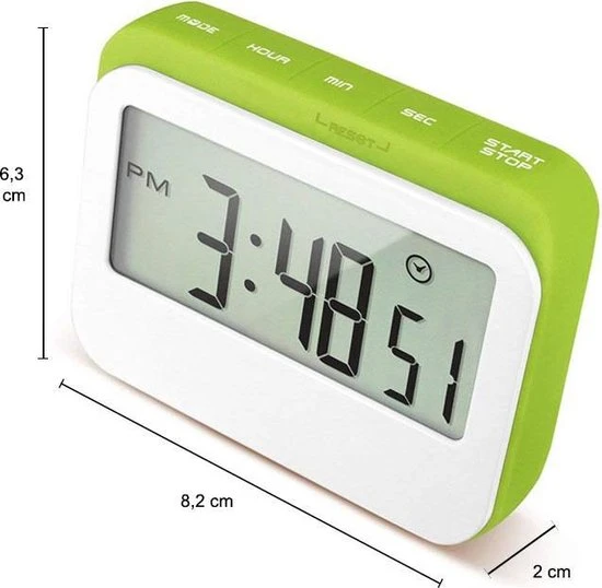 Krumble Digitale Kookwekker - Met Digitale Klok En Alarm - Perfect Voor In De Keuken Met Magneet En Rubberen Stootrand - Wit Met Groen 5 Krumble Digitale Kookwekker - Met Digitale Klok En Alarm - Perfect Voor In De Keuken Met Magneet En Rubberen Stootrand - Wit Met Groen - Afbeelding 3