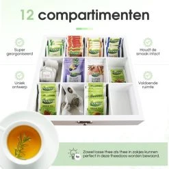 Fortecom Theekist Large - Witte Theedoos 12 Vaks - Echt Glas - Met Weerstandsscharnier - Niet Gevuld Met Thee -Tefal Shop 550x540 1