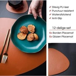 LUTCHOS Placemat Set - 12 Delig - Beautiful Black - Lederlook - Waterafstotend - Krasbestendig -Tefal Shop 550x540 3