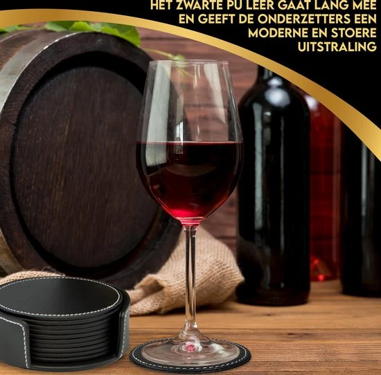 Vaja Trends Luxe Leren Onderzetters Voor Glazen - Met Houder - Set Van 10 - Zwart - Waterafstotend En Hittebestendig 4 Vaja Trends Luxe Leren Onderzetters Voor Glazen - Met Houder - Set Van 10 - Zwart - Waterafstotend En Hittebestendig - Afbeelding 2
